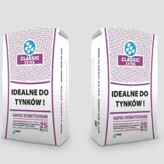 Dwie torby wapna hydratyzowanego Classic Extra, idealne do tynków. Zastosowanie tego produktu gwarantuje trwałość i zdrowy dom na lata.