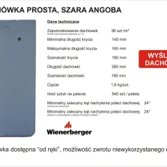 Dachówka karpiówka szara Wienerberger: 36 szt./m². Dane techniczne, wymiary, ciężar, kąt nachylenia.