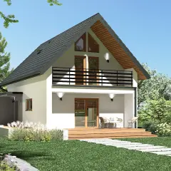 Nowoczesny dom z tarasem i balkonem, otoczony zielenią. Idealne gotowe domy pod klucz do 300 tys. dla Twojej rodziny.