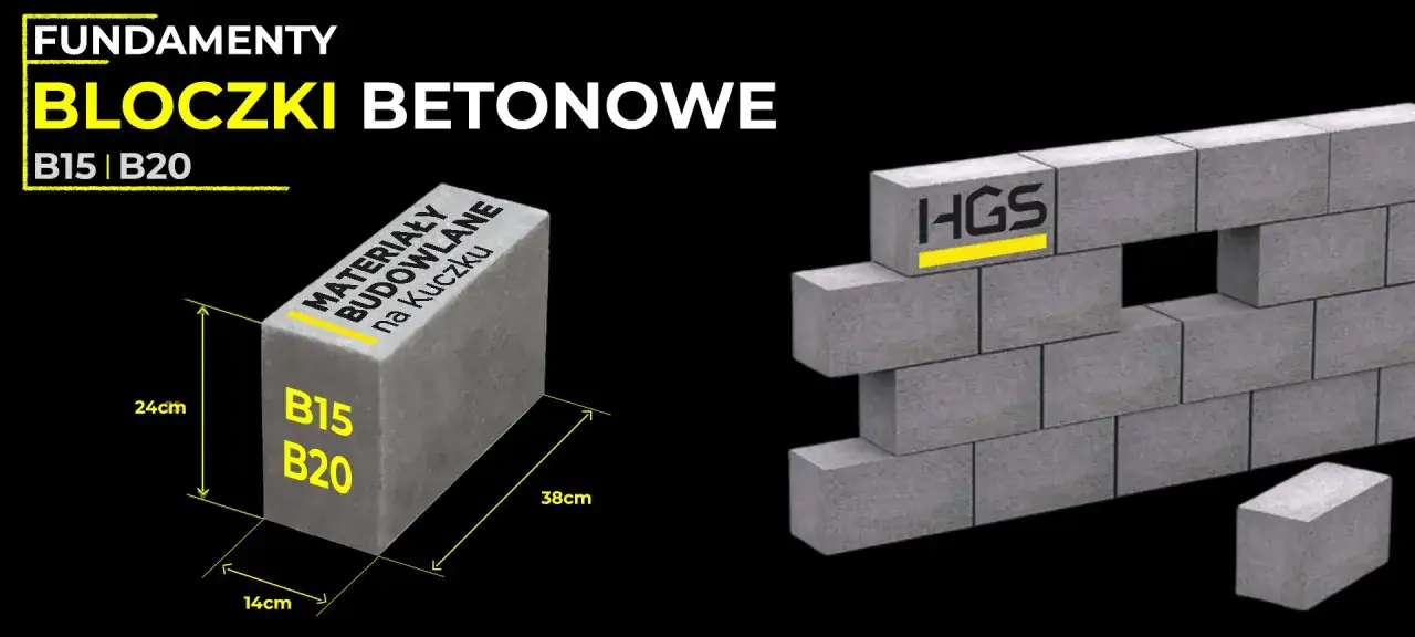 Bloczki betonowe HGS B15/B20: wymiary 38x24x14cm. Solidne fundamenty dla Twojego domu.